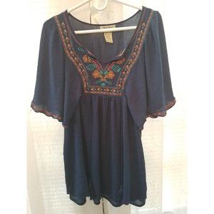 Flying Tomato navy embroidered boho tunic top M